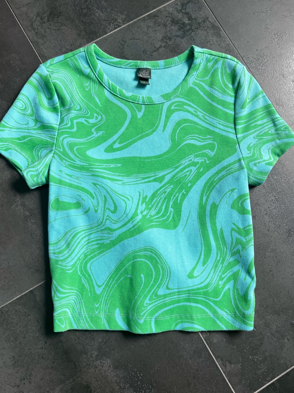 Wild Fable Green & Aqua Swirl Short Sleeve Tee, Size S